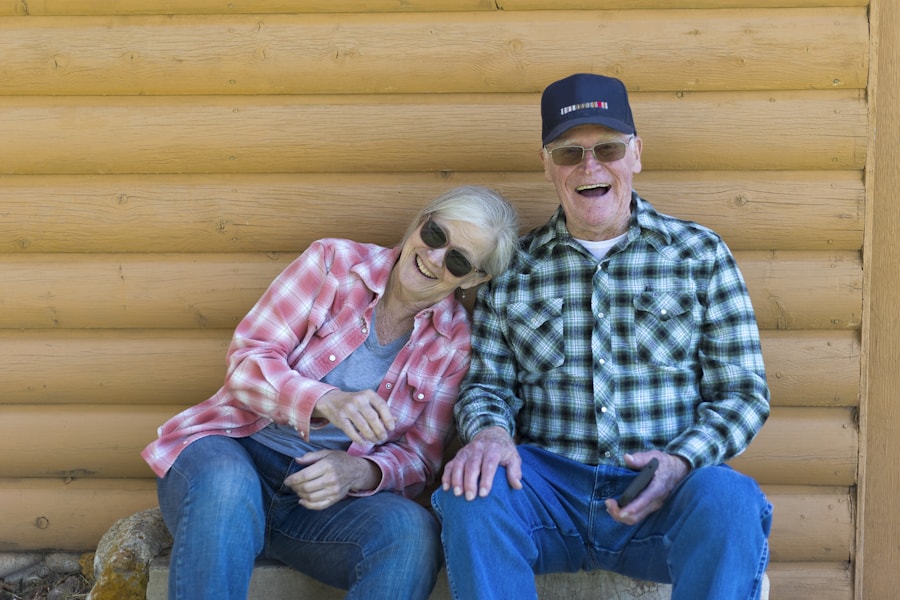Happy retired couple relaxing at home.